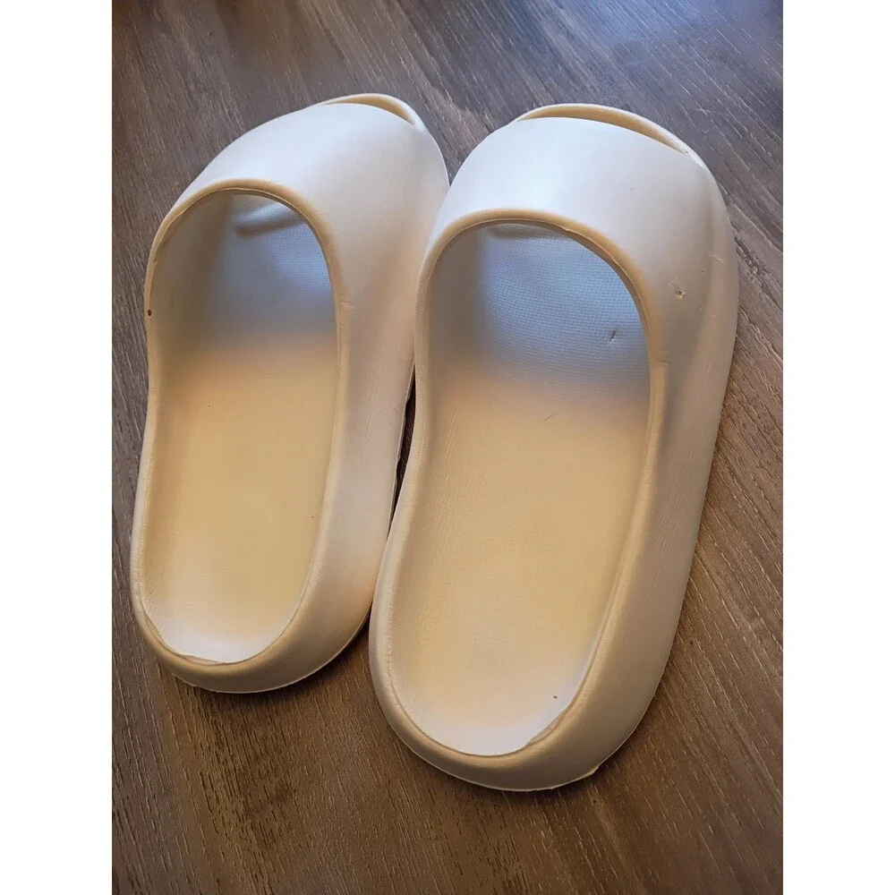 White Slide Sandals Slip-On Synthetic Upper Unisex Adults US M 5.5 W 7.5